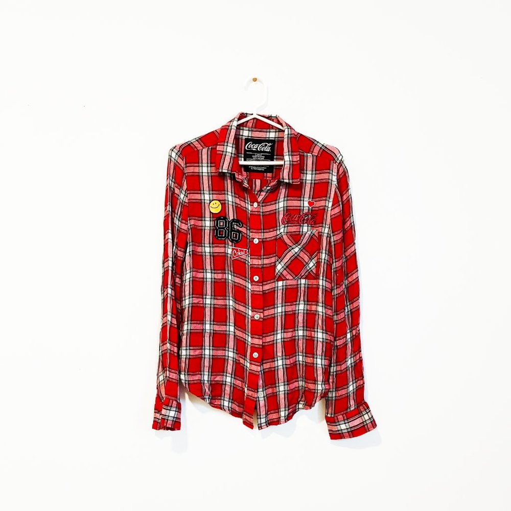 Coca Cola  Long Sleeve Plaid red black Button down shirt